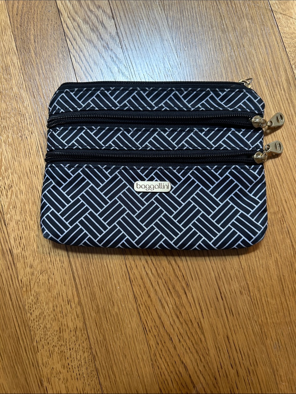 Baggallini Black & White Patterned Triple-Zip Pouch